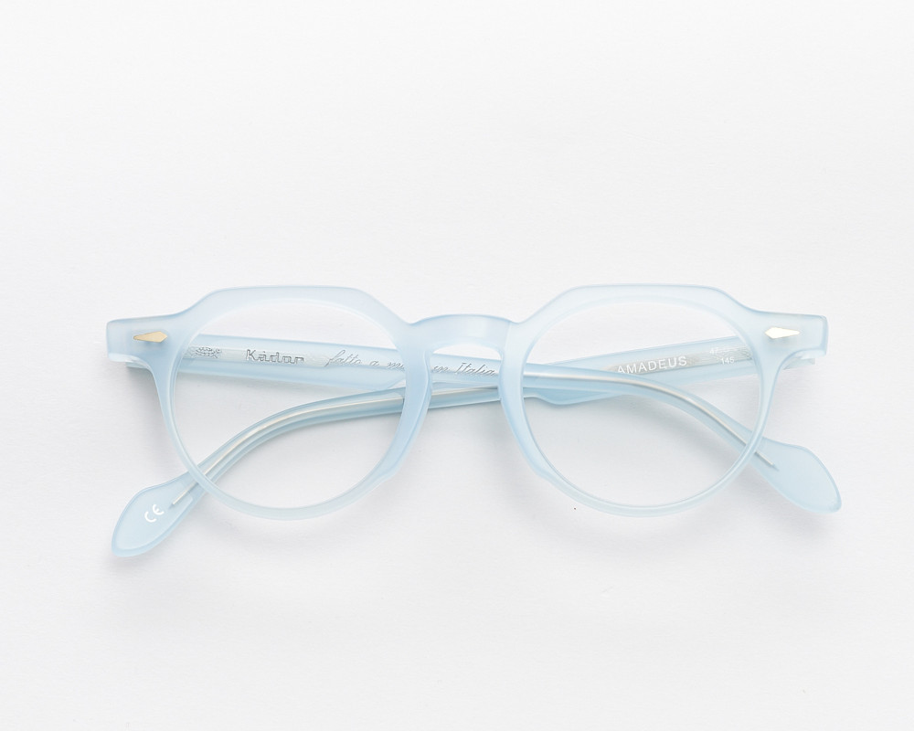 Thin and hexagonal-shaped eyeglasses model Amadeus in light blue color