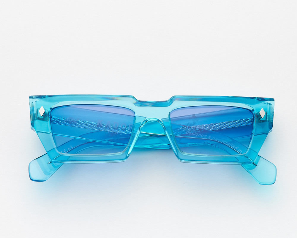Light blue rectangular Disko sunglasses with blue lenses