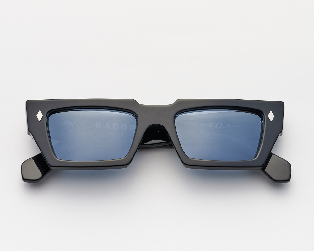 Black rectangular Disko sunglasses with blue lenses