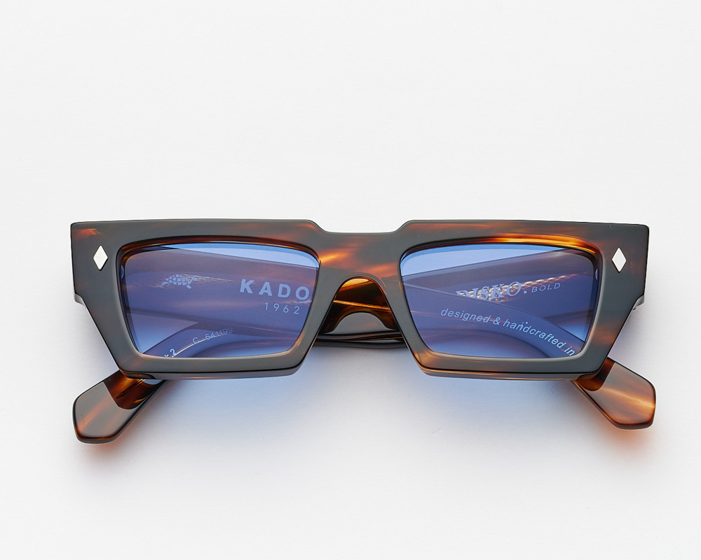 Brown  rectangular Disko sunglasses with blue lenses