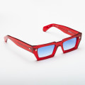 Red rectangular Disko sunglasses with blue lenses