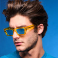 Yellow rectangular Disko sunglasses with blue lenses