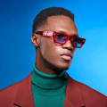 Red rectangular Disko sunglasses with blue lenses