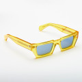 Yellow rectangular Disko sunglasses with blue lenses