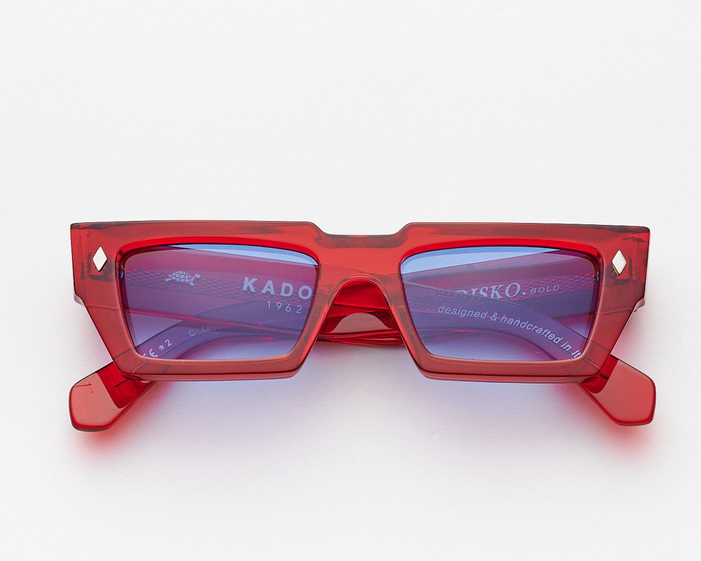 Red rectangular Disko sunglasses with blue lenses